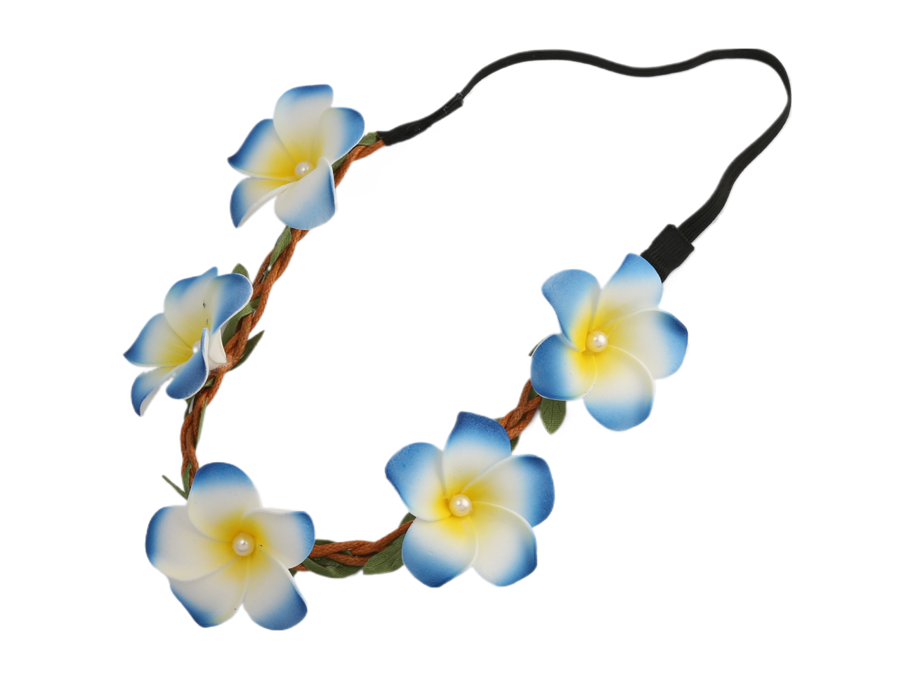 Five Blue, Yellow & White Foam Flowers on Elastic Headband, MOQ- - Click Image to Close