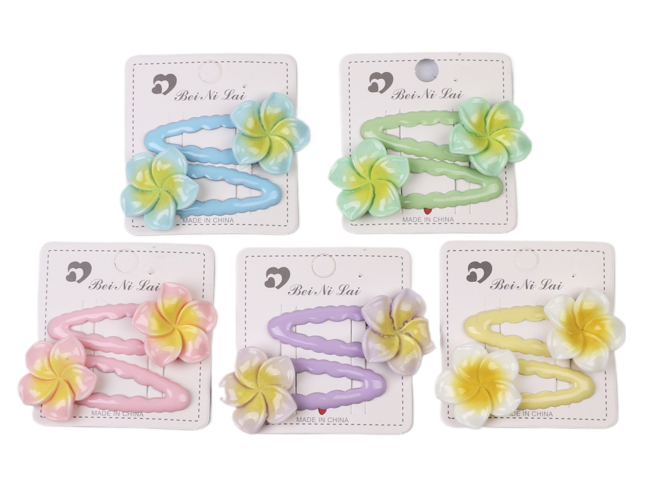 Assorted Color Acrylic Plumeria Hair Clip, MOQ-12 pairs