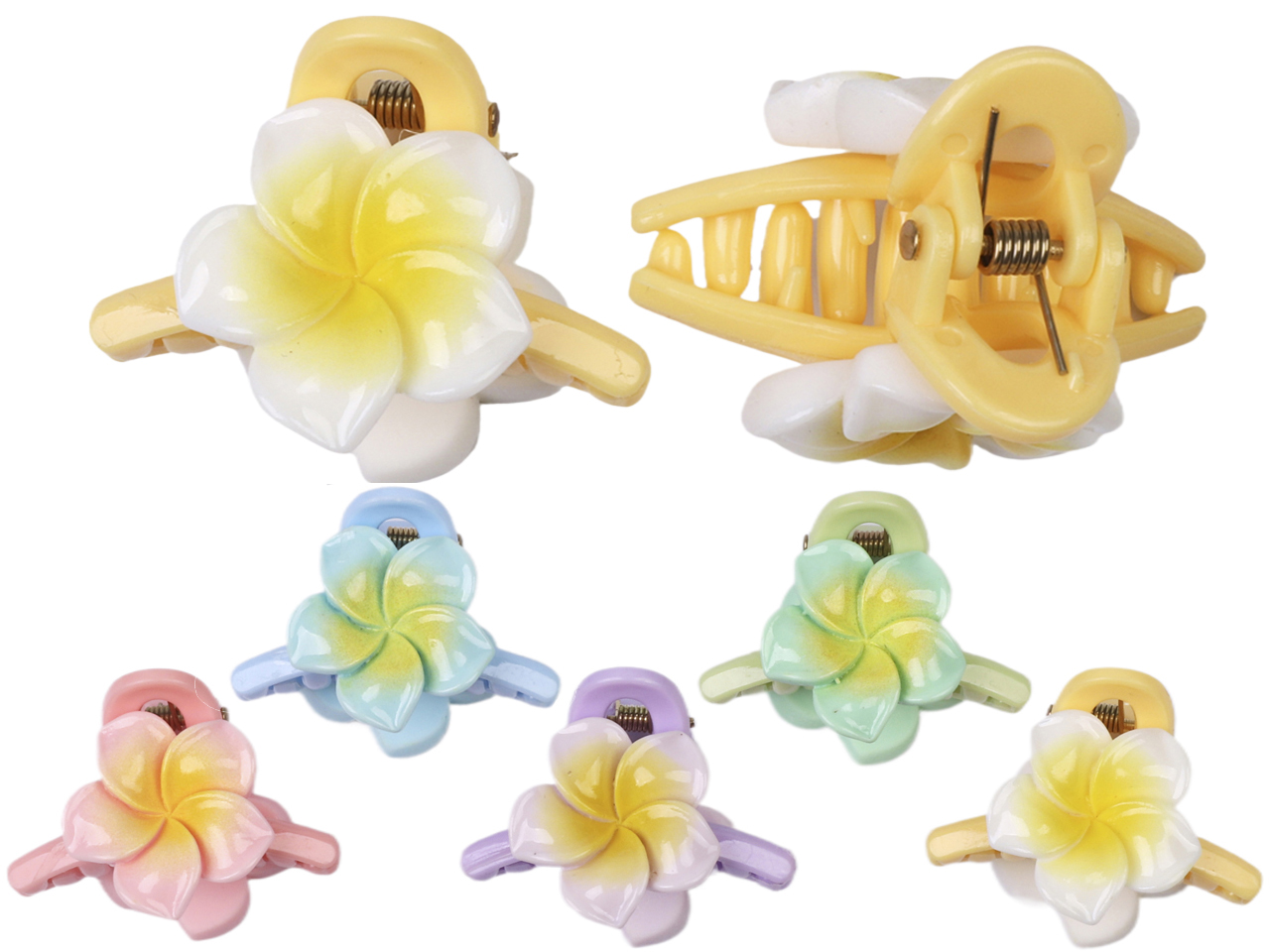 4cm Assorted Color Acrylic Plumeria Claw Hair Clip, 12pcs/pack