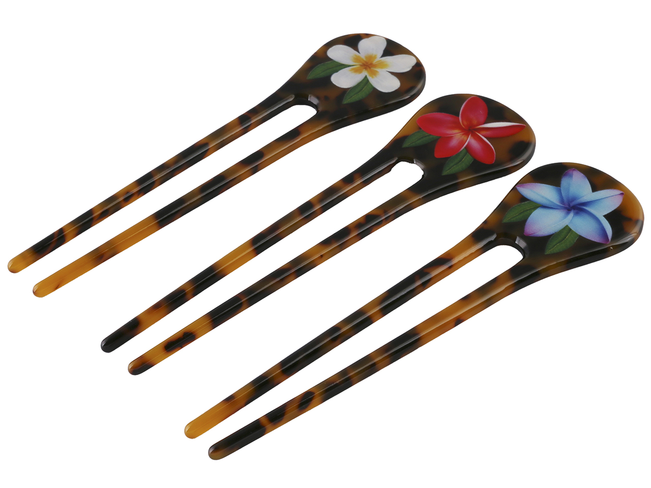 Assorted Plumeria Print Faux Turtle Shell Hairpin, MOQ-12