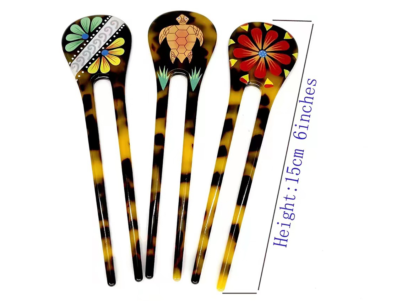 Assorted Print Faux Turtle Shell Hairpin, MOQ-12