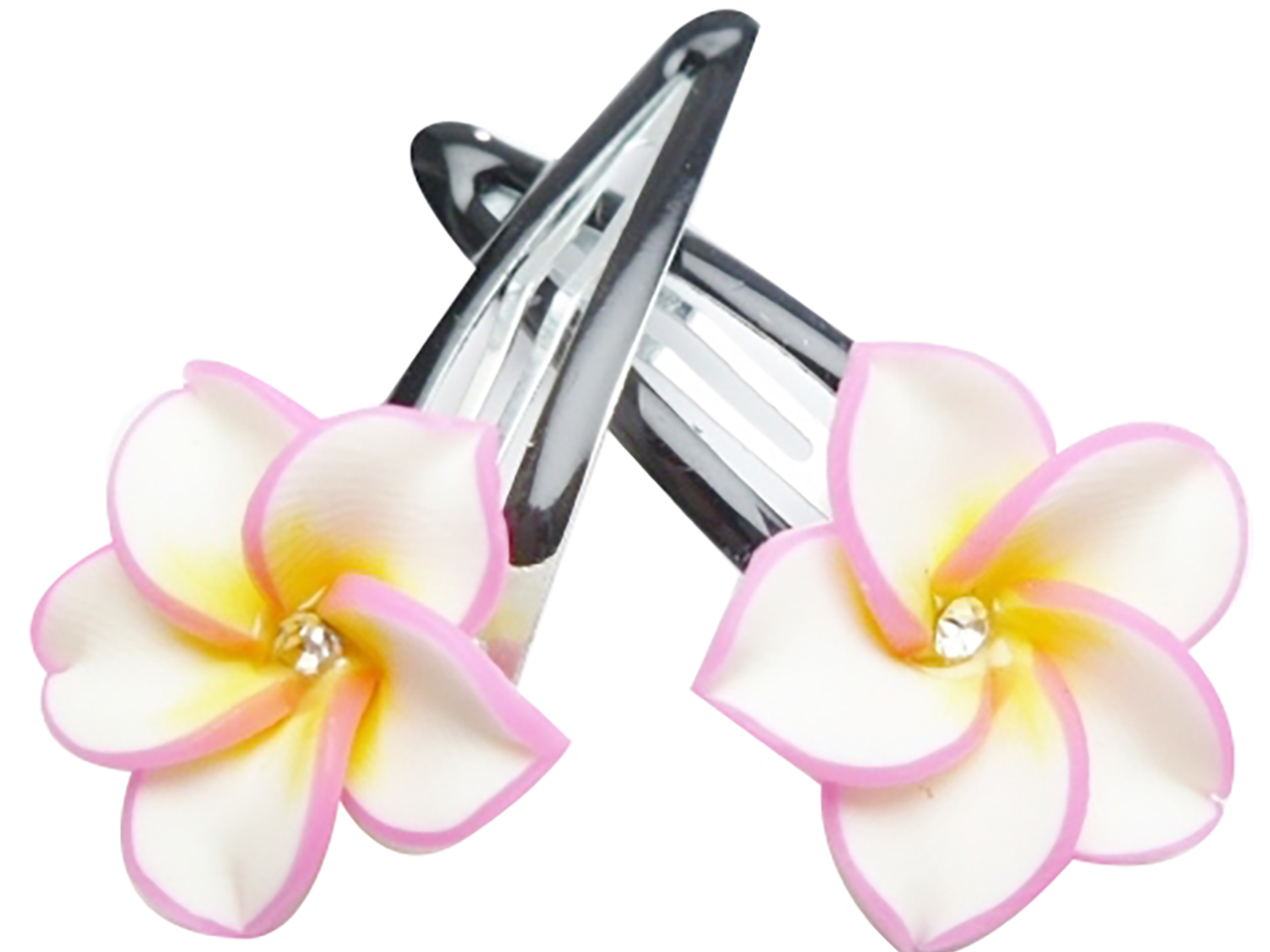 25mm White and Pink Fimo Flower Snap Hair Clip