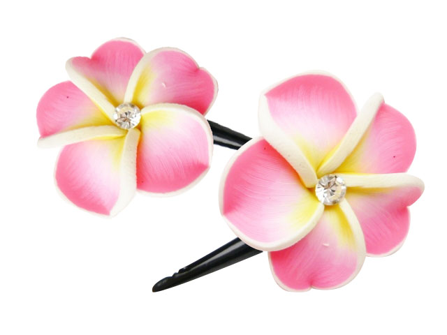 35mm Pink Fimo Flower w/C.Z Alligator Hair Clip