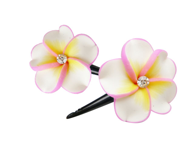 35mm White and Pink Fimo Flower w/C.Z. Alligator Hair Clip