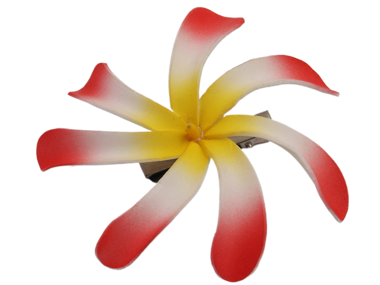 90mm Red, White & Yellow Tiare Foam Flower Hair Clip