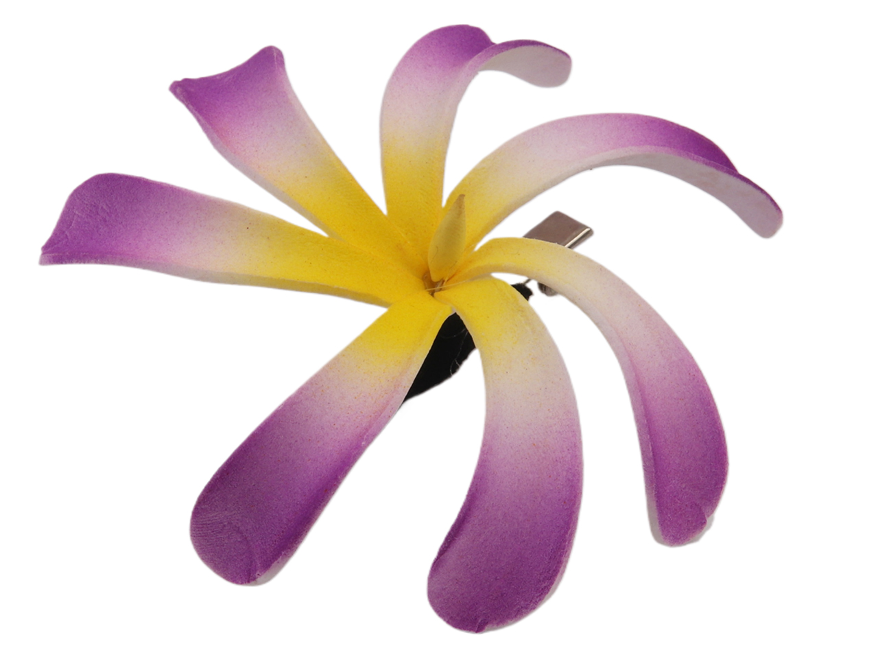 90mm Purple, White & Yellow Tiare Foam Flower Hair Clip