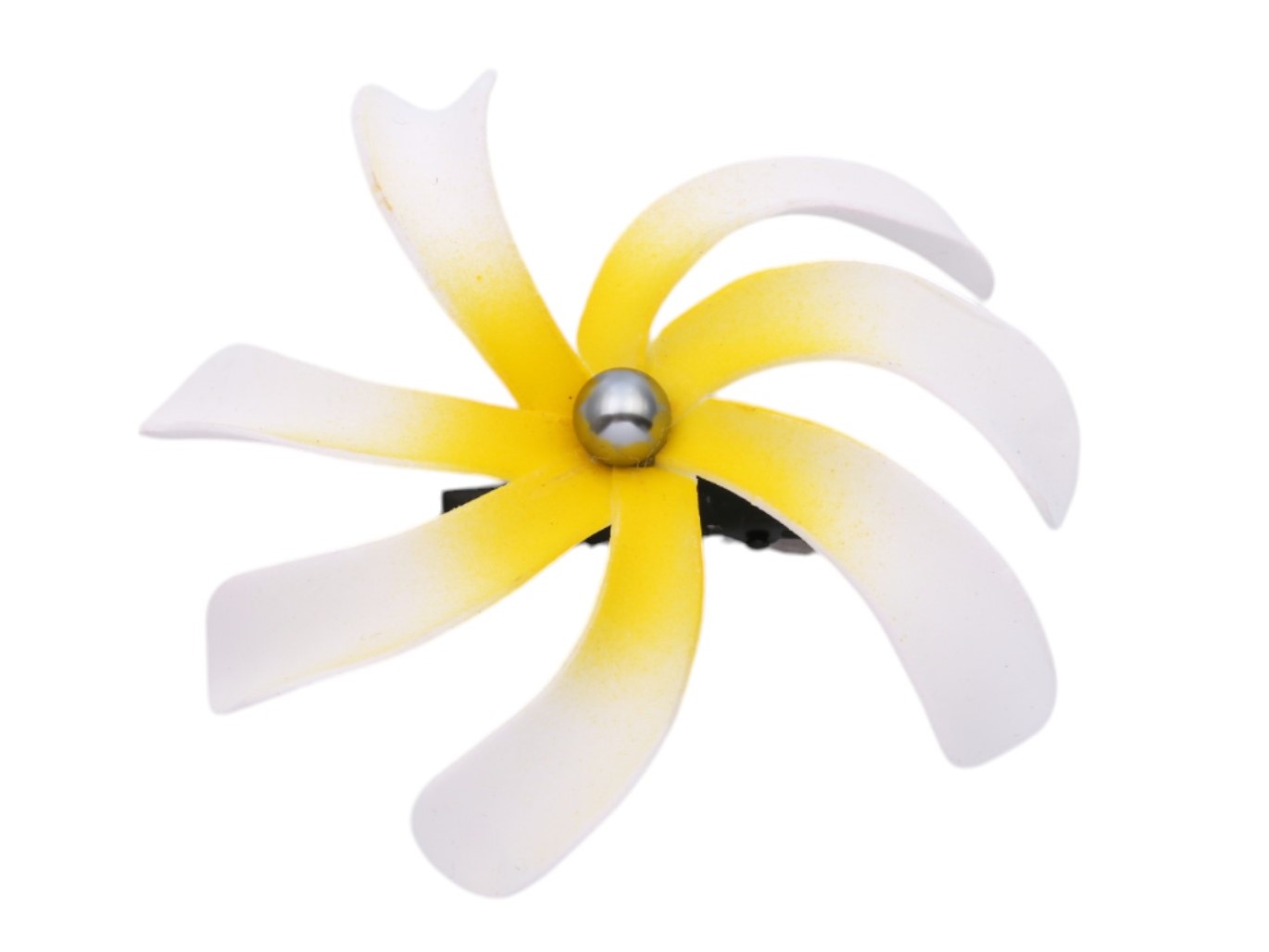 90mm White & Yellow Tiare w/ Pearl Bead Foam Flower Hair Clip