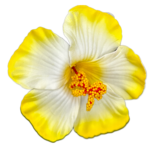 90mm Yellow & White Hibiscus Foam Flower Clip, 12/pk