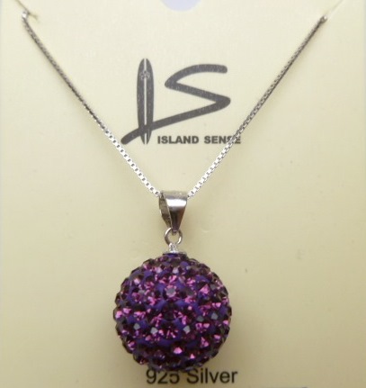 14mm Purple Round CZ Pendant w/ 925 Silver 0.7mm Box Chain 18"