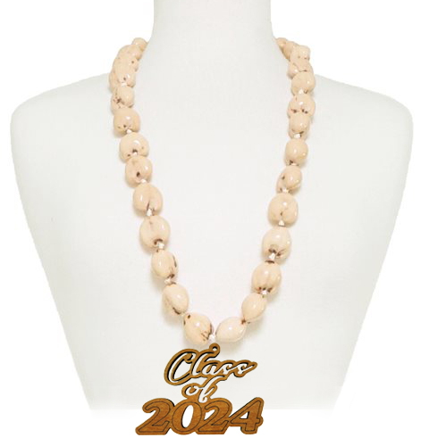 32" Cream Kukui Nut Lei w/ "Class of 2024" Pendant Lei