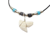 7/8" Tiger Shark Teeth w/ Black Beads 18" Leather Cord Necklace (10102-2)
