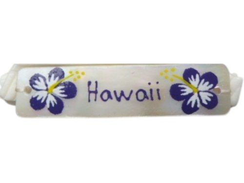 Purple Hibiscus Elastic MOP Shell ID Bracelet w/ "Your Location"