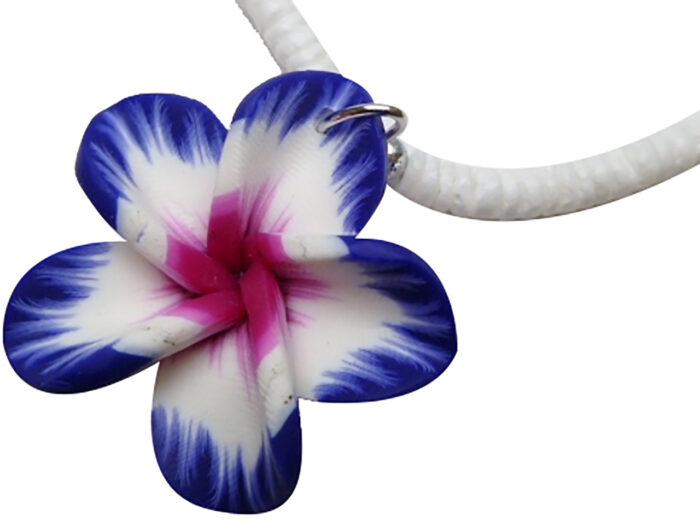 Purple & White Fimo Flower w/ 18" Clam Shell Necklace (20081-37)