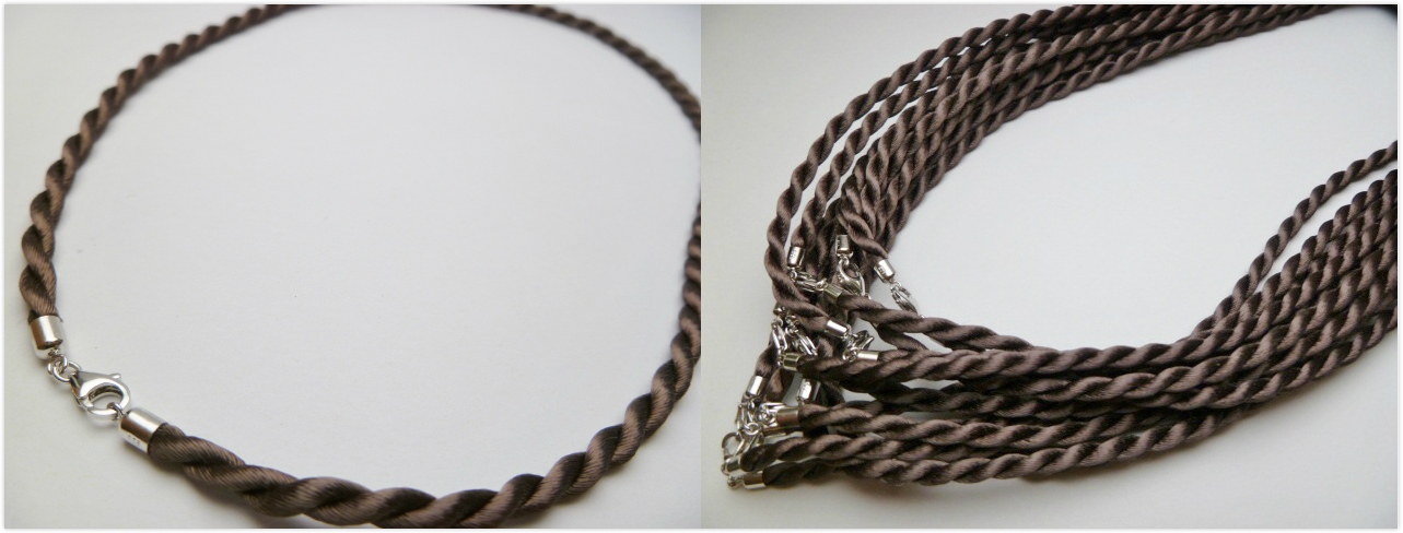 16"- 3mm Chocolate American Satin Double Twist Necklace w/ 925 S