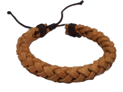 Adjustable Light Brown Genuine Leather Weaved Bracelet