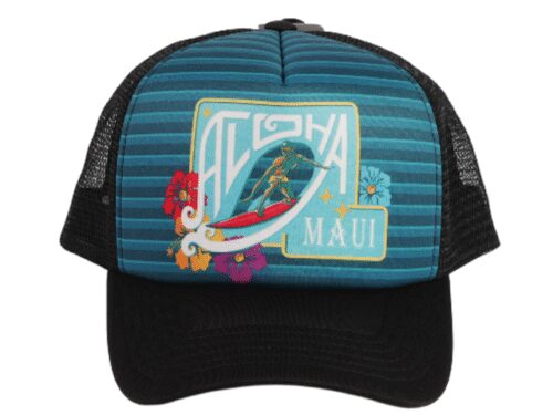 "Aloha Maui" Surfer Color Printed Black Mesh Baseball Cap