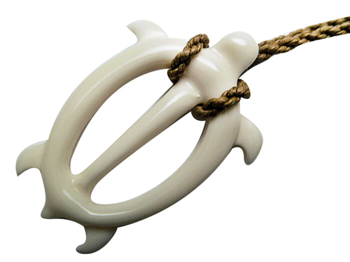 31x45mm White Bone Tribal Turtle Necklace w/ Brown Cord (35160)