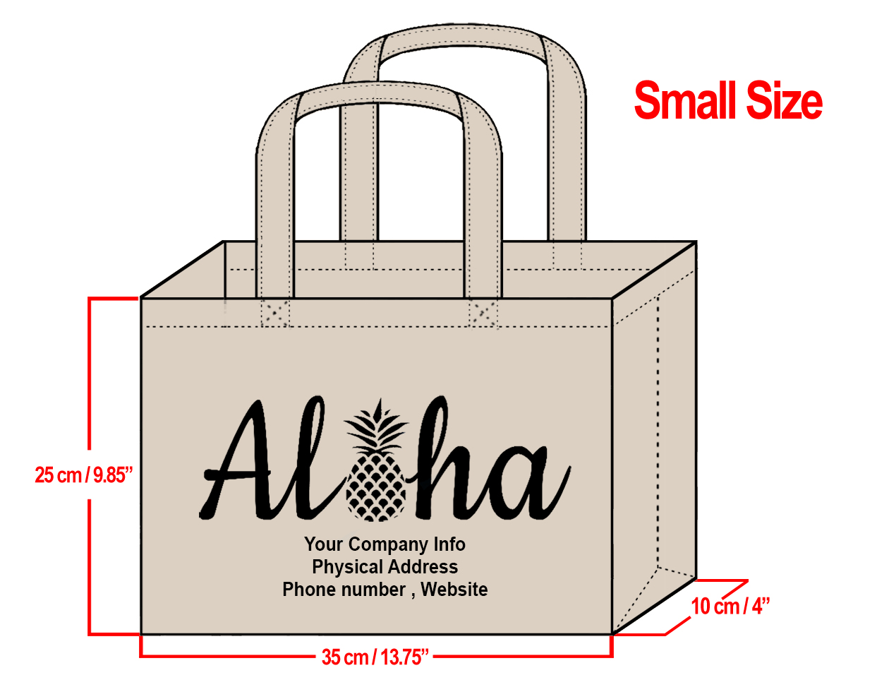 SMALL Cream-25x35x10cm Aloha Pineapple Design & Your Info In Bl