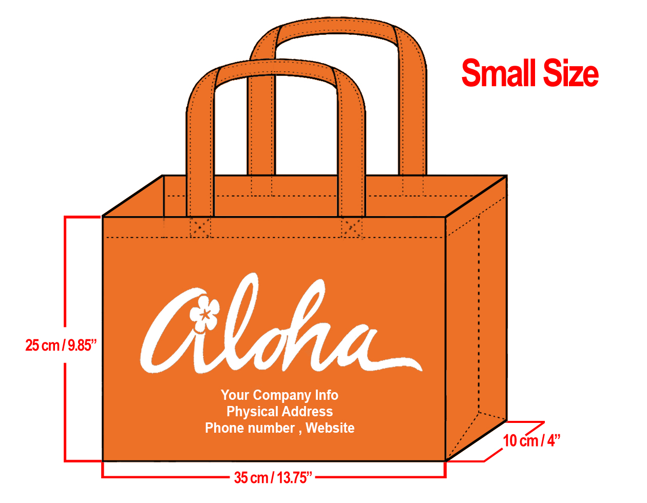 SMALL Orange-25x35x10cm Plumeria Aloha Design & Your Info In W