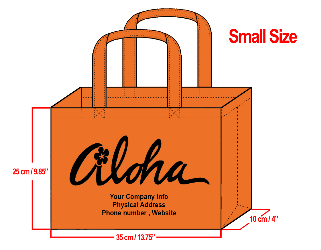 SMALL Orange-25x35x10cm Plumeria Aloha Design & Your Info In B