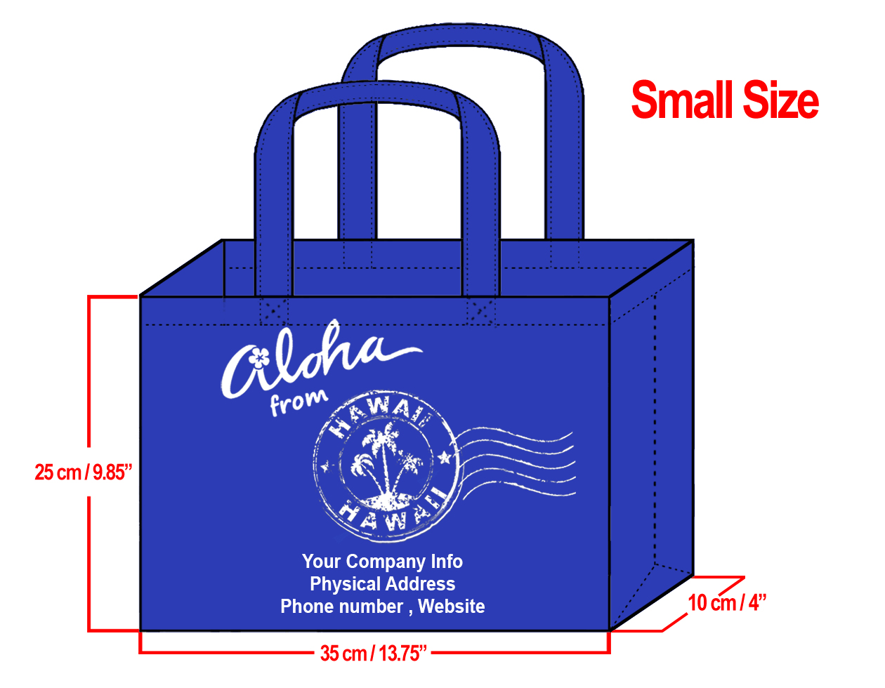 SMALL Navy-25x35x10cm Aloha From HI Design & Your Info In White