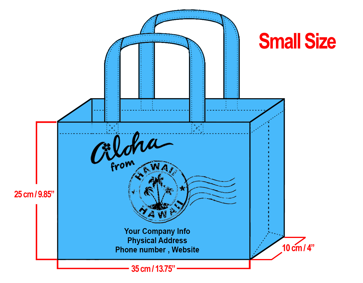 SMALL Teal-25x35x10cm Aloha From HI Design & Your Info In Black