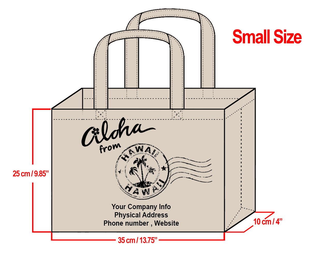 SMALL Cream-25x35x10cm Aloha From HI Design & Your Info In Black