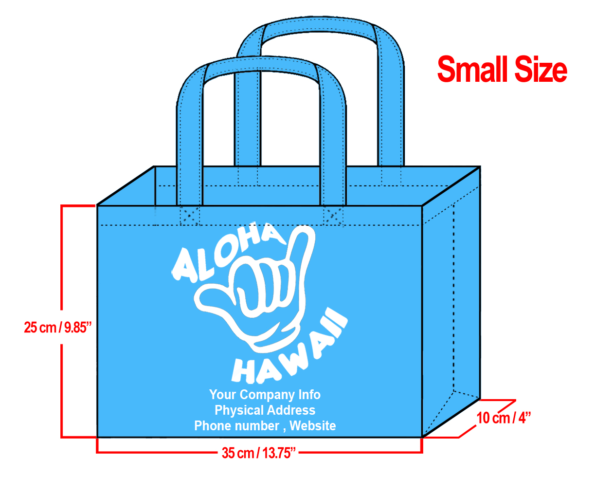 SMALL Teal-25x35x10cm Shaka Design & Your Info In White