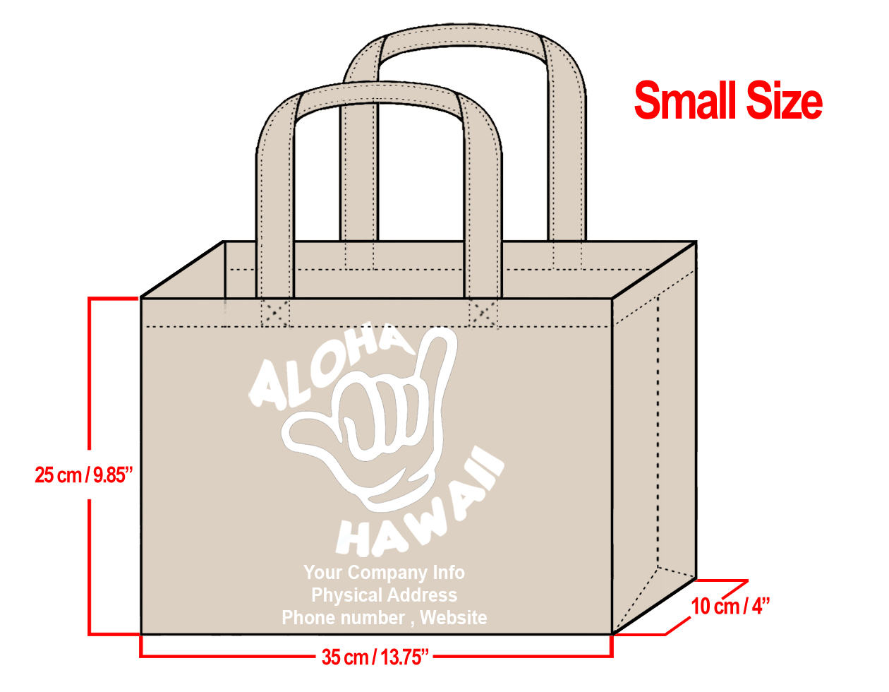 SMALL Cream-25x35x10cm Shaka Design & Your Info In White
