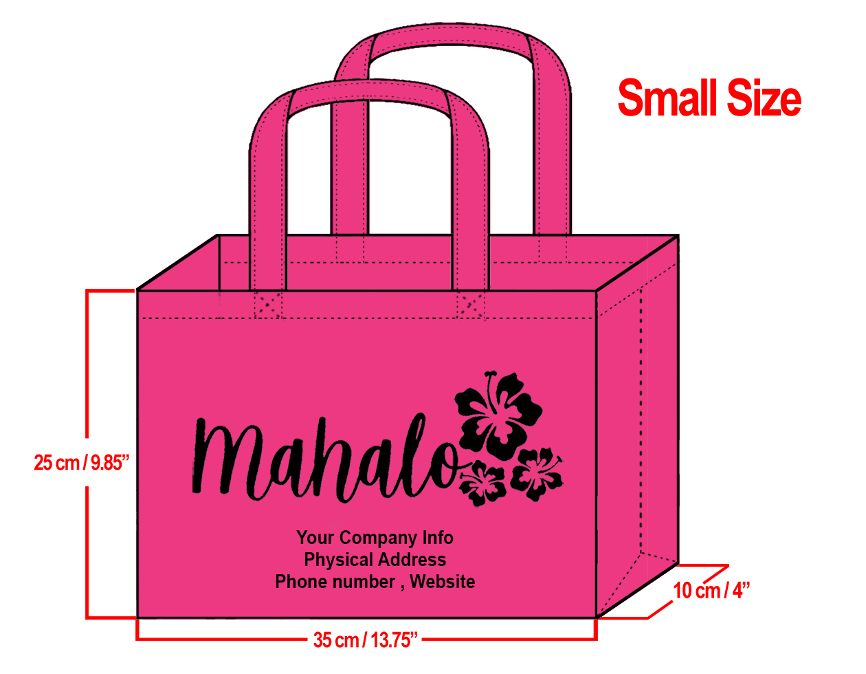 MEDIUM Pink-30x40x10cm Mahalo Hibiscus Design & Your Info In Bla