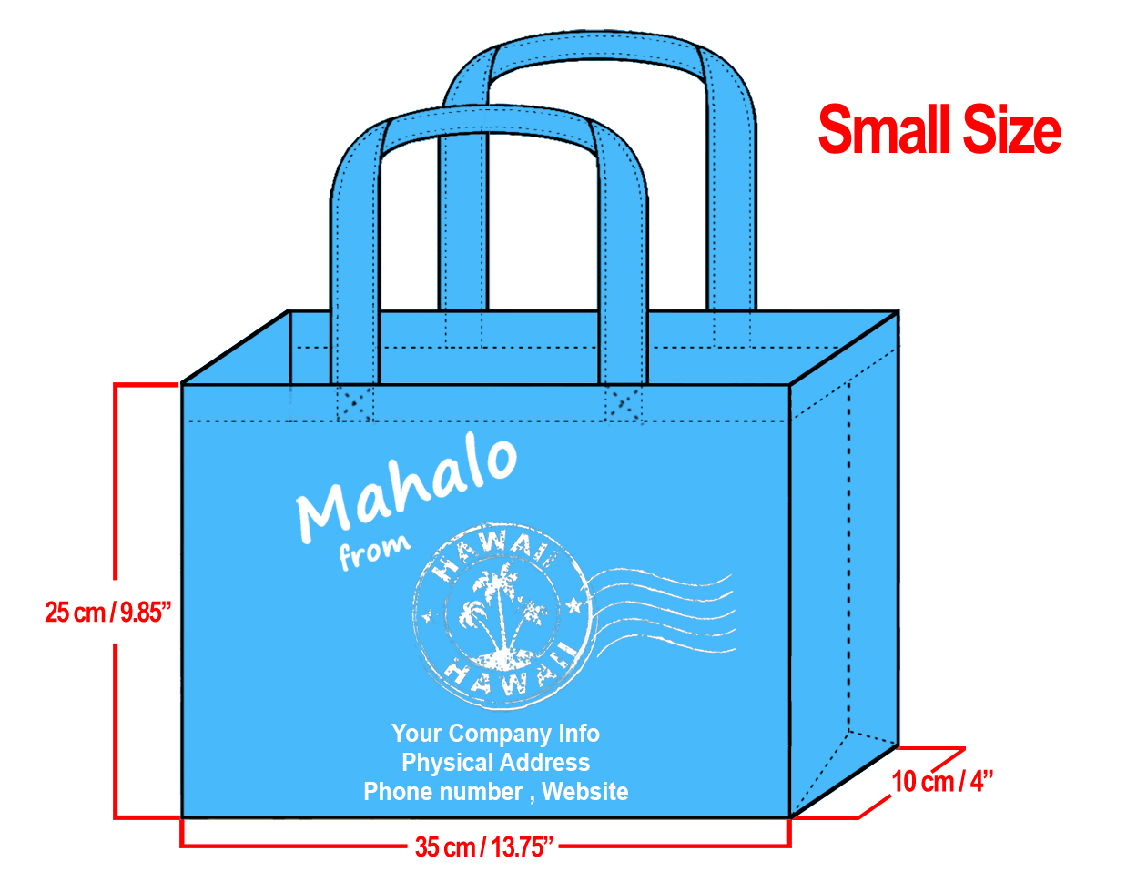 SMALL Teal-25x35x10cm Mahalo from HI Design & Your Info In White