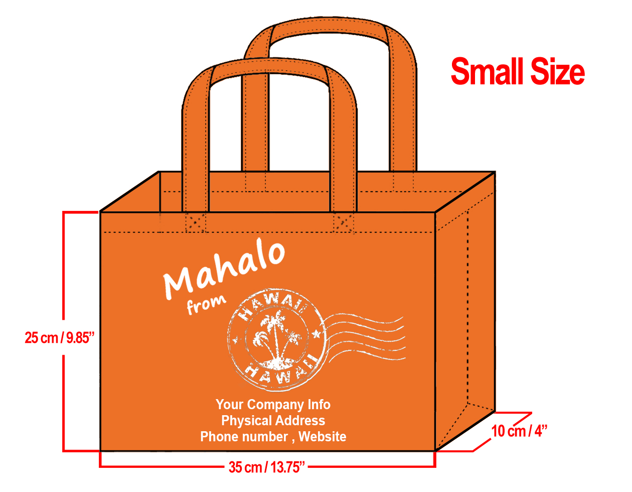 SMALL Orange-25x35x10cm Mahalo from HI Design & Your Info In Whi
