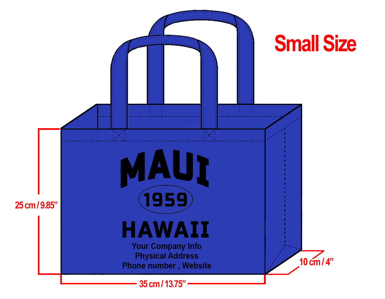 SMALL Navy-25x35x10cm Maui 1959 & Your Info In Black