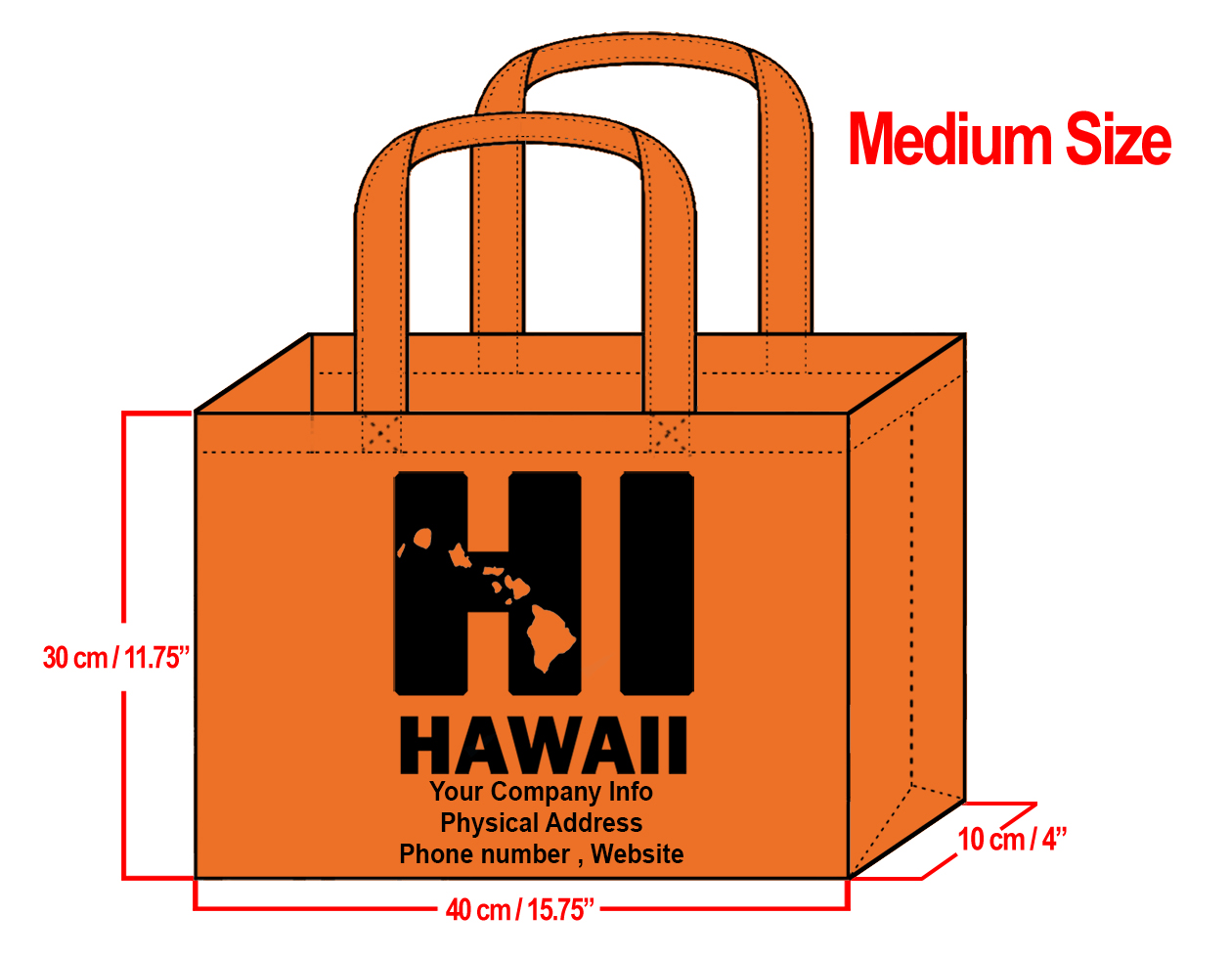 MEDIUM Orange-30x40x10cm HI Hawaii Island Design & Your Info In