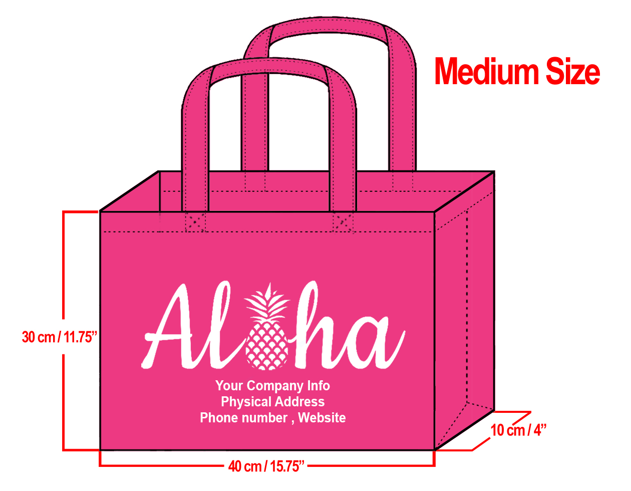 MEDIUM Fuchsia-30x40x10cm Aloha Pineapple Design & Your Info In