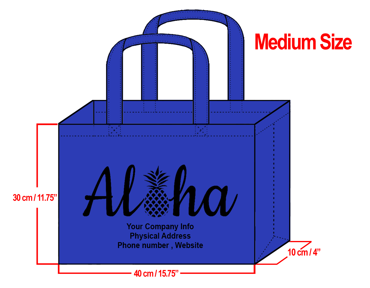 MEDIUM Navy-30x40x10cm Aloha Pineapple Design & Your Info In Bl