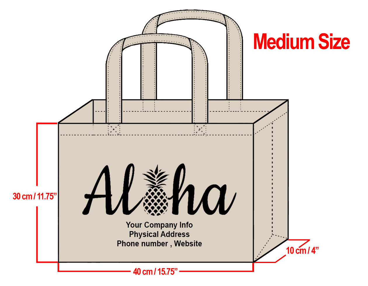 MEDIUM Cream-30x40x10cm Aloha Pineapple Design & Your Info In B