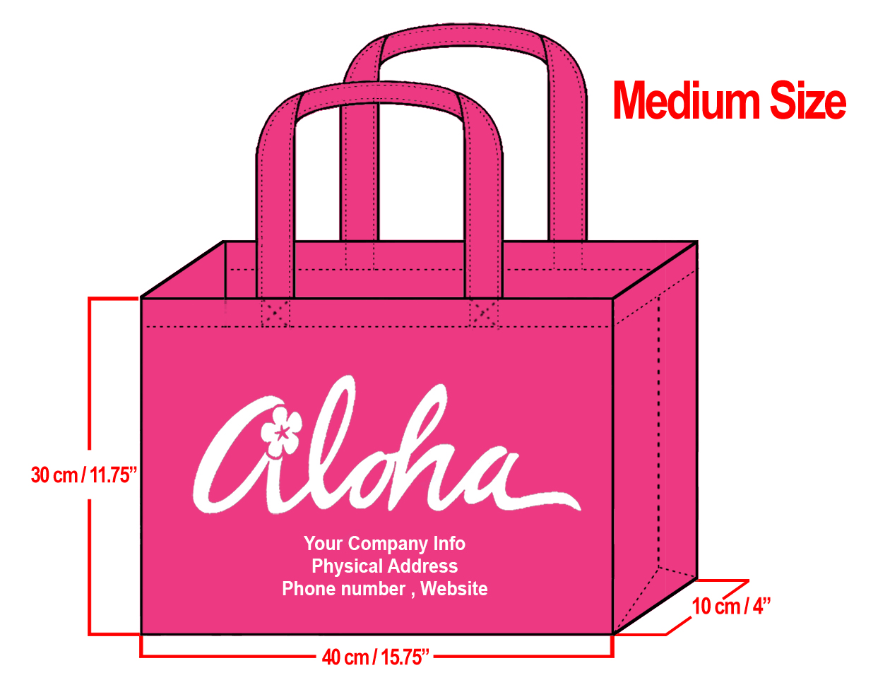 MEDIUM Fuchsia-30x40x10cm Plumeria Aloha Design & Your Info In