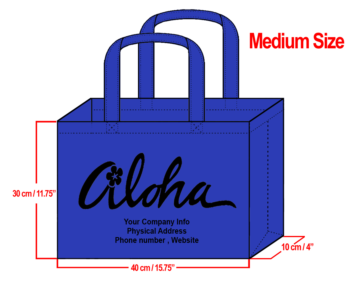 MEDIUM Navy-30x40x10cm Plumeria Aloha Design & Your Info In Bl