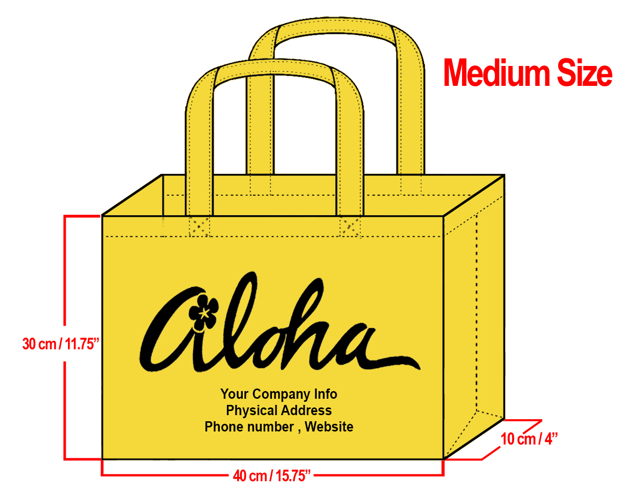 MEDIUM Yellow-30x40x10cm Plumeria Aloha Design & Your Info In