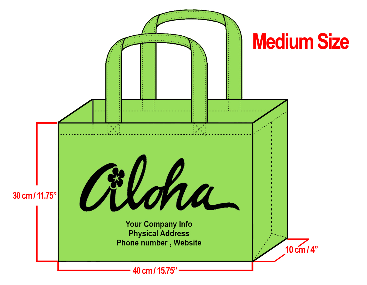 MEDIUM Lime-30x40x10cm Plumeria Aloha Design & Your Info In Bl
