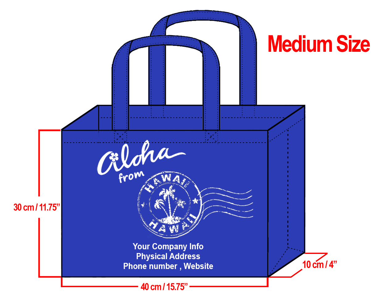 MEDIUM Navy-30x40x10cm Aloha From HI Design & Your Info In White