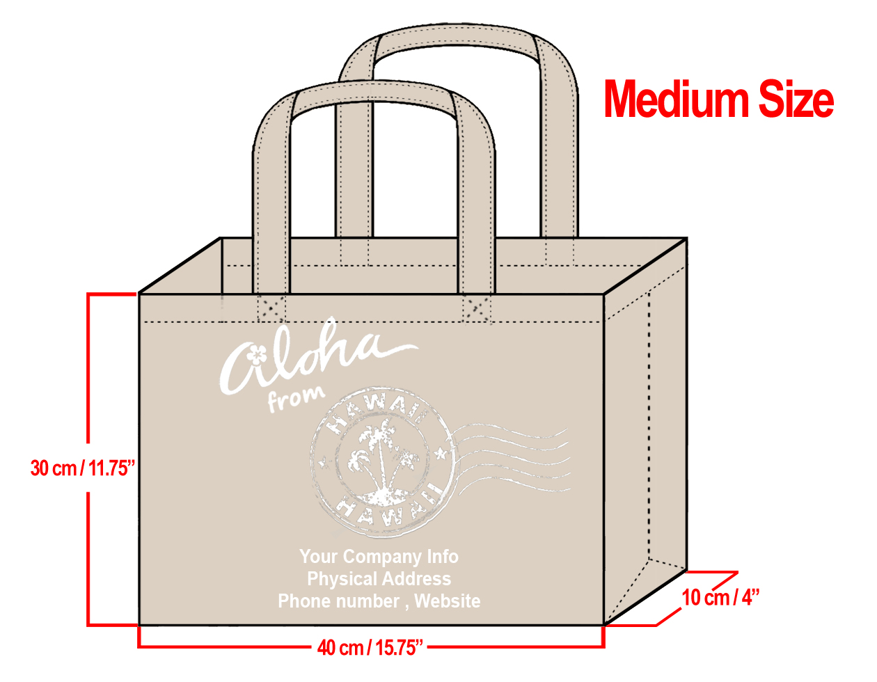 MEDIUM Cream-30x40x10cm Aloha From HI Design & Your Info In Whit