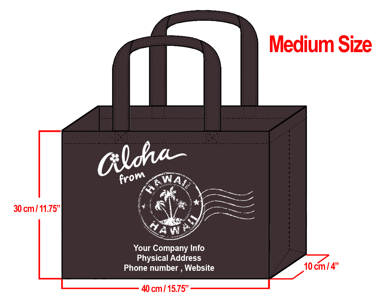 MEDIUM Brown-30x40x10cm Aloha From HI Design & Your Info In Whit