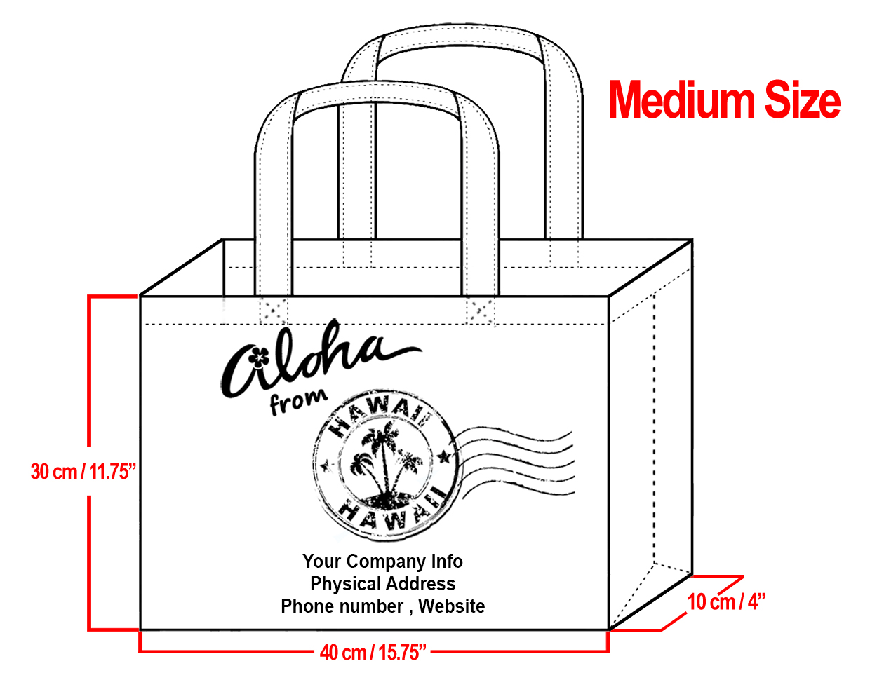 MEDIUM White-30x40x10cm Aloha From HI Design & Your Info In Whit