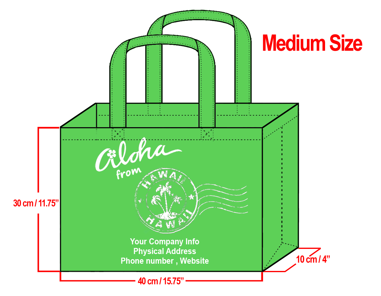 MEDIUM Green-30x40x10cm Aloha From HI Design & Your Info In Whit