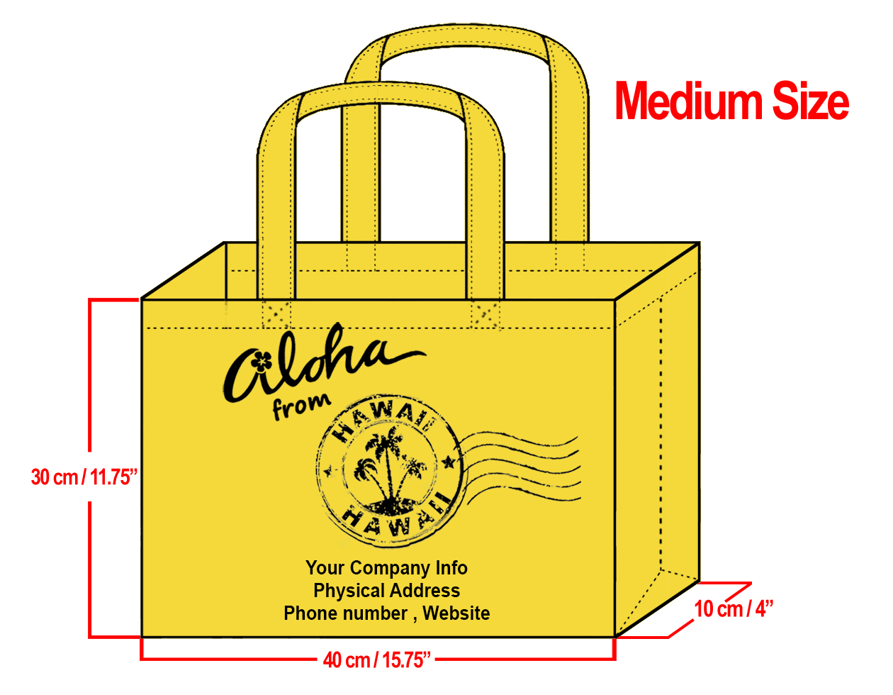 MEDIUM Yellow-30x40x10cm Aloha From HI Design & Your Info In Bla