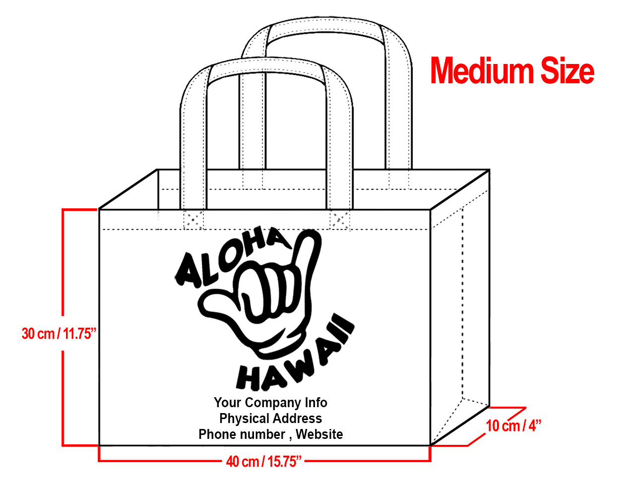 MEDIUM Black-30x40x10cm Shaka Design & Your Info In Black