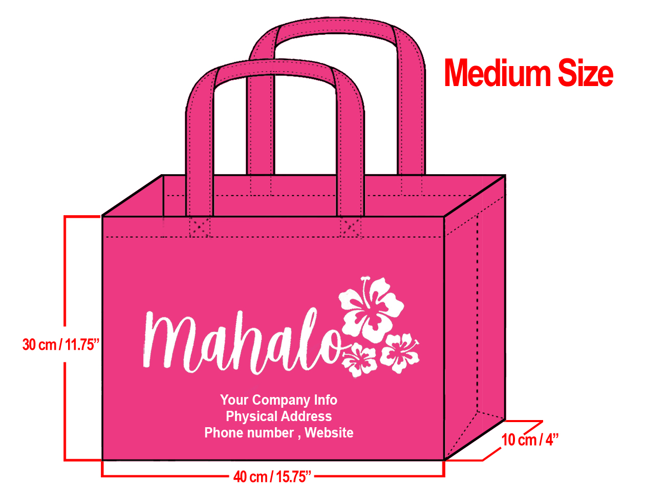 MEDIUM Fuchsia-30x40x10cm Mahalo Hibiscus Design & Your Info In