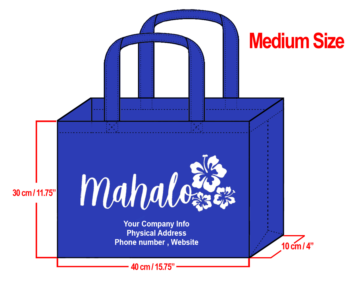 MEDIUM Navy-30x40x10cm Mahalo Hibiscus Design & Your Info In Whi
